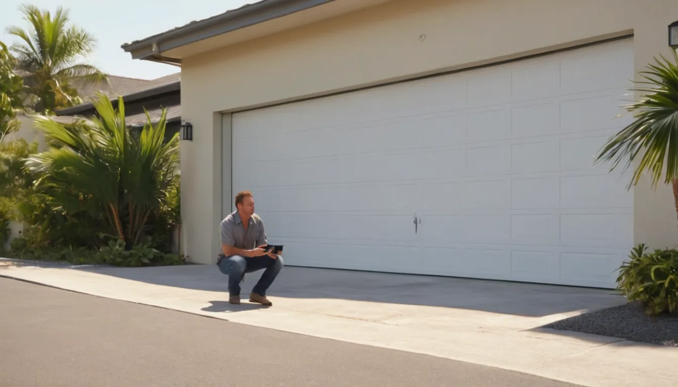 A local provider repairing a garage door on a home in the Bay Lake area